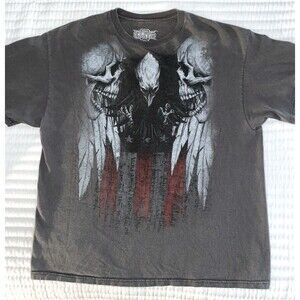MMA Elite Men T-Shirt Gray Y2K Skull USA Eagle Graphic Crew Neck Tee XL